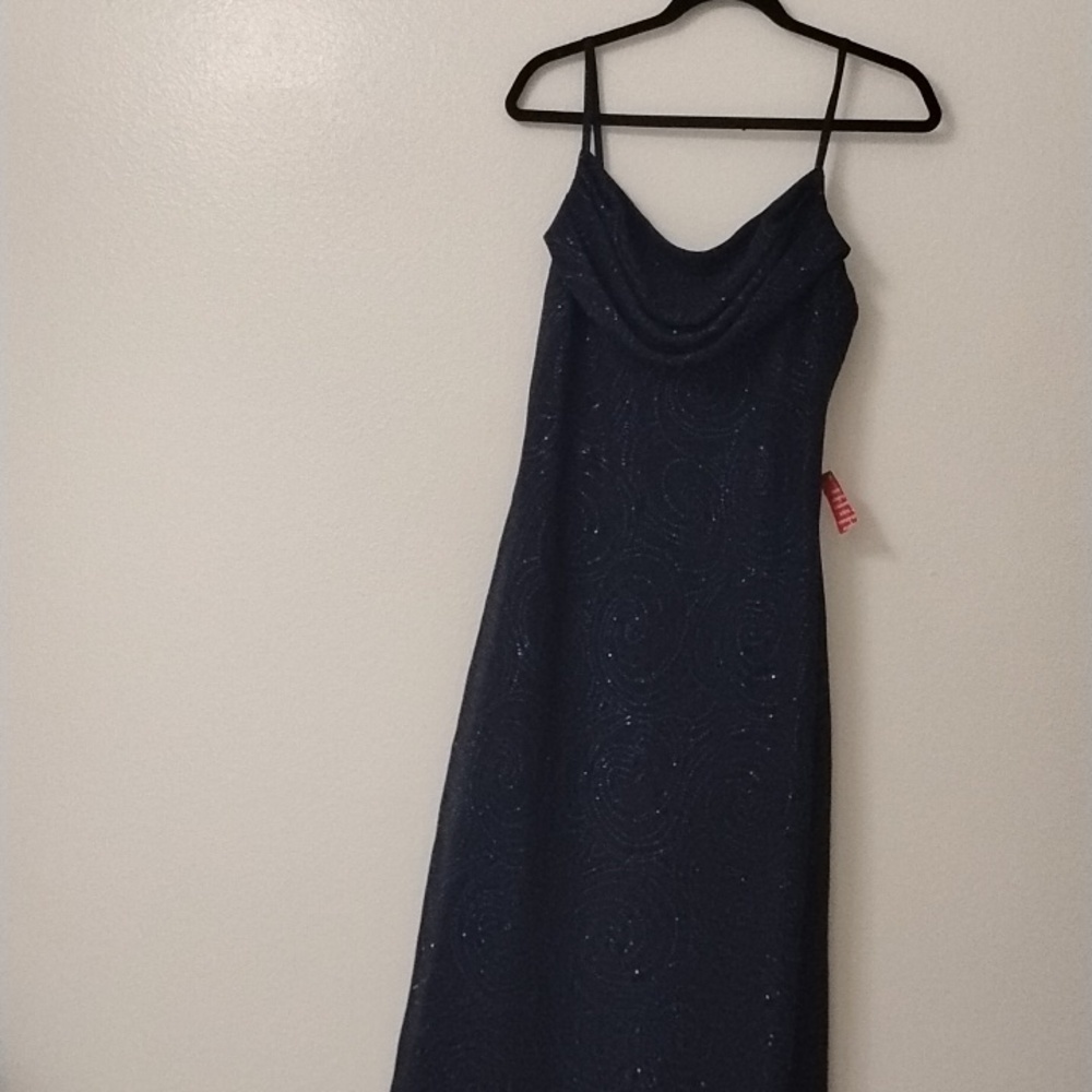 Karina Navy Blue Dress with Glitter Accents - Picture 3 of 10